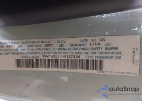 2004 Volkswagen New Beetle Gls из США, поврежденный, VIN 3VWCM31Y44M327136